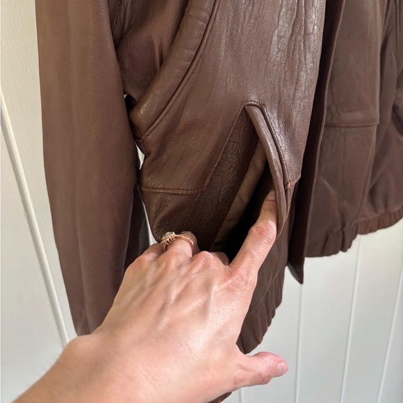 Vintage Leather Bomber Aviator Flight Jacket Women Size 7/8 Chocolate Brown - Picture 8 of 15
